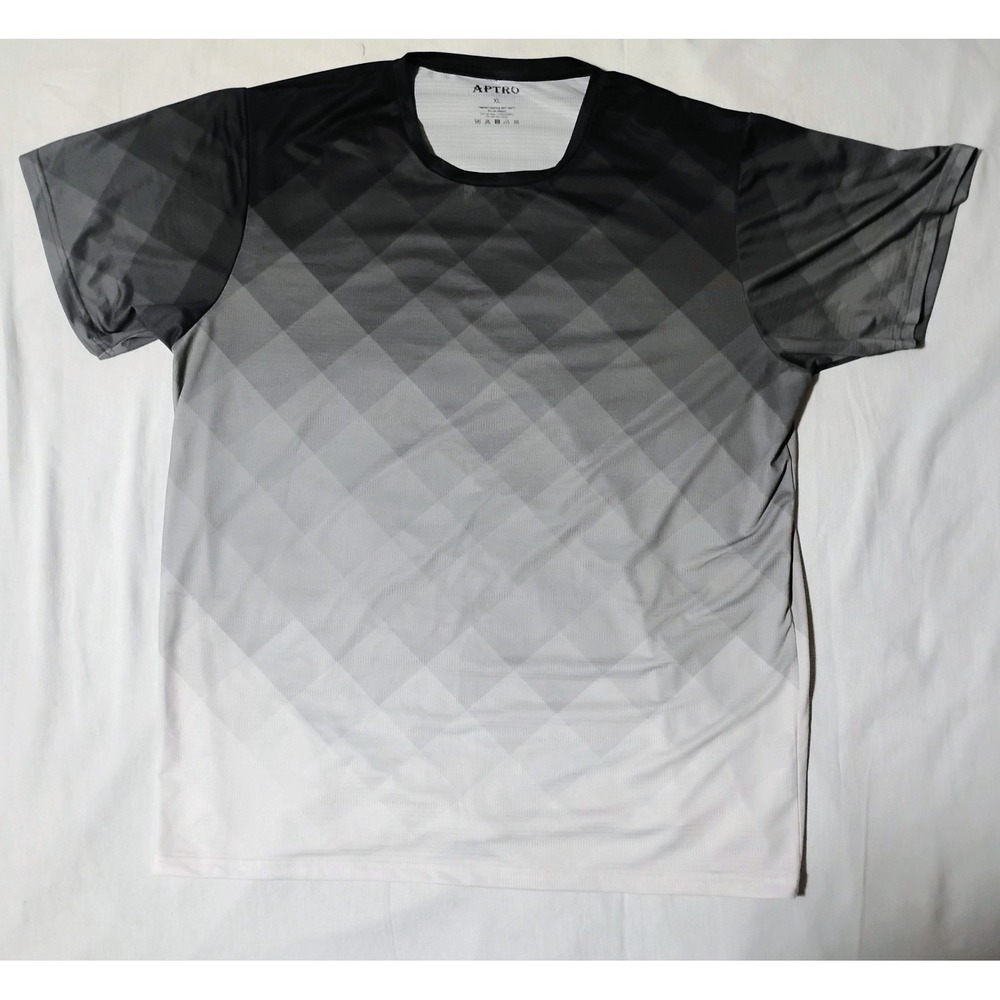 APTRO Mens XL Athletic T-Shirt Quick Dry Performance Ombre Diamond Grid Black